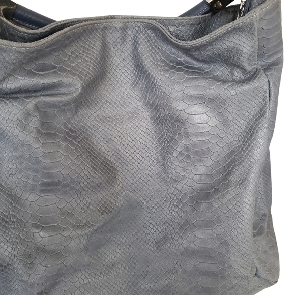 Anna Morellini Gray Leather Shopper Bag Snakeskin Embossed Chunky Hardwa… - Picture 13 of 14